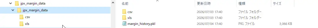 信用残ウォッチのpklデータ画面