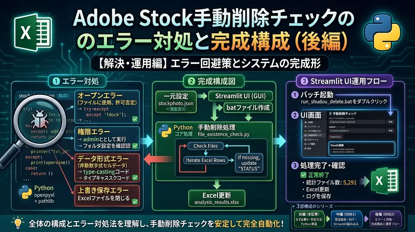 Adobe Stock手動削除チェック（後編）｜エラー記録・完成構成・運用フロー