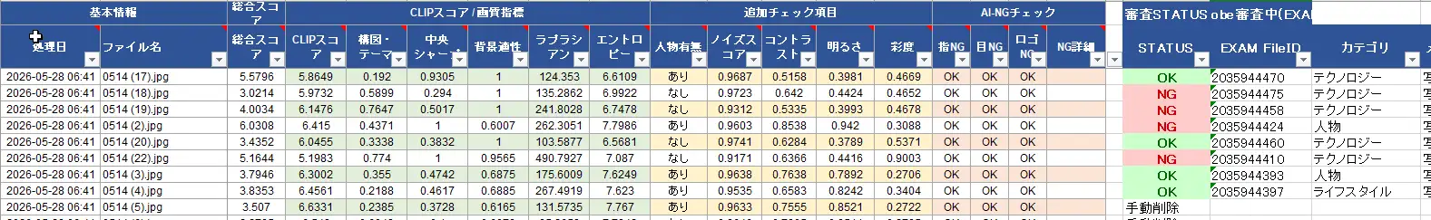 画像Excel管理のサンプル