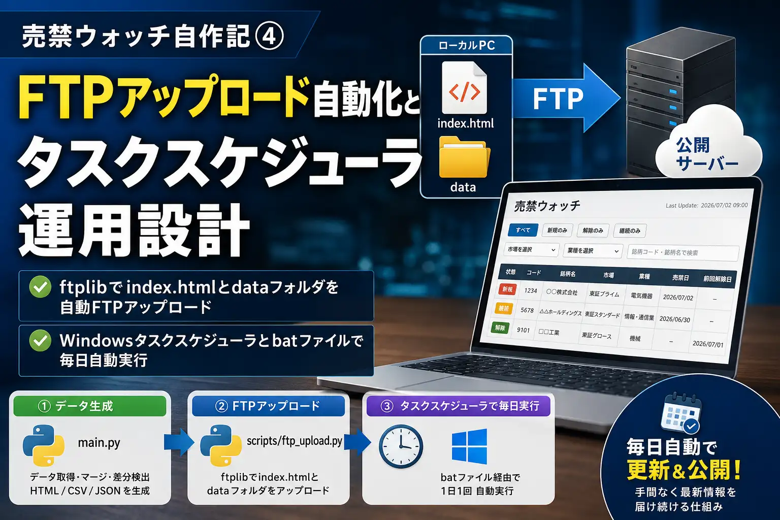 FTPアップロード自動化とタスクスケジューラ運用設計