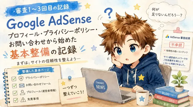 Google AdSense審査1〜3回目の記録｜プロフィール・プライバシーポリシー・お問い合わせから始めた基本整備