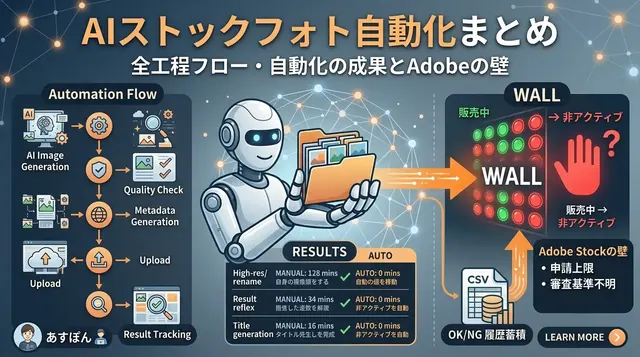 AIストックフォト自動化まとめ｜全工程フロー・自動化の成果とAdobeの壁