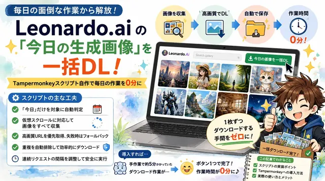 Leonardo.aiの「今日の生成画像」を一括DL！Tampermonkeyスクリプト自作で毎日の作業を0分に