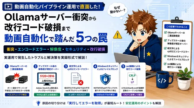 Ollamaサーバー衝突から改行コード破損まで｜動画自動化パイプラインで踏んだ5つの罠